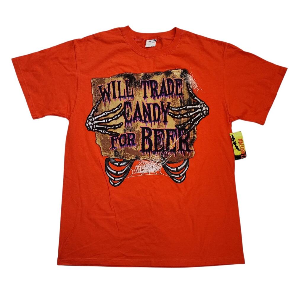 NEW Jerzees Mens Halloween Theme Graphic Tee Size L Orange Short Sleeve Shirt